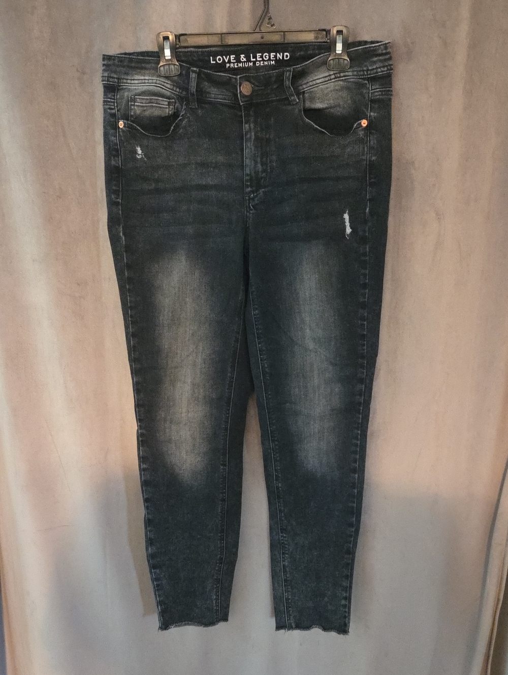 Love & Legend Size 14 Black Charcoal Skinny Jeans with Faded Highlights Raw Hems